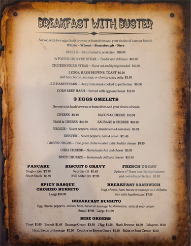 breakfast menu